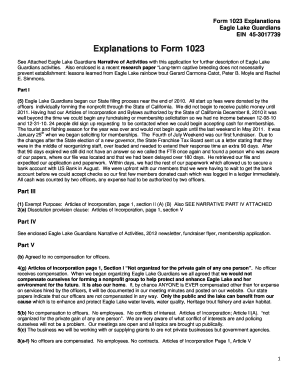 Form 1023 filing fee - Explanations to Form 1023 - Eagle Lake Guardians - eaglelakeguardians