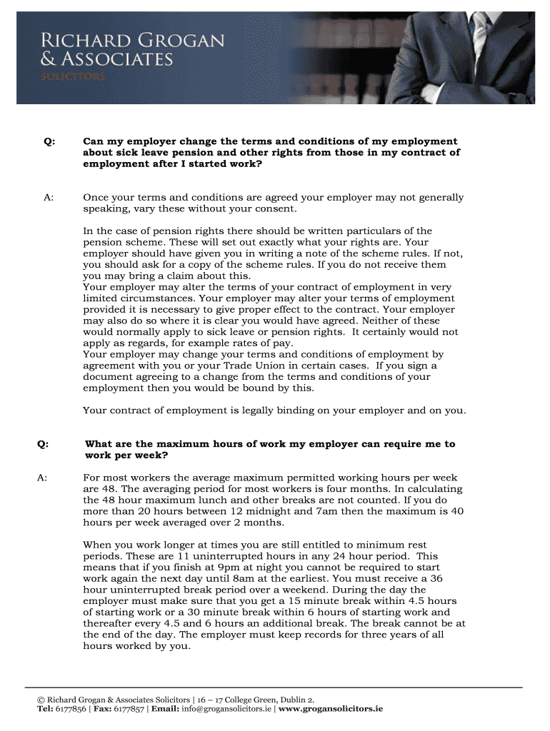 Fillable Online Can my employer change the terms and conditions of my