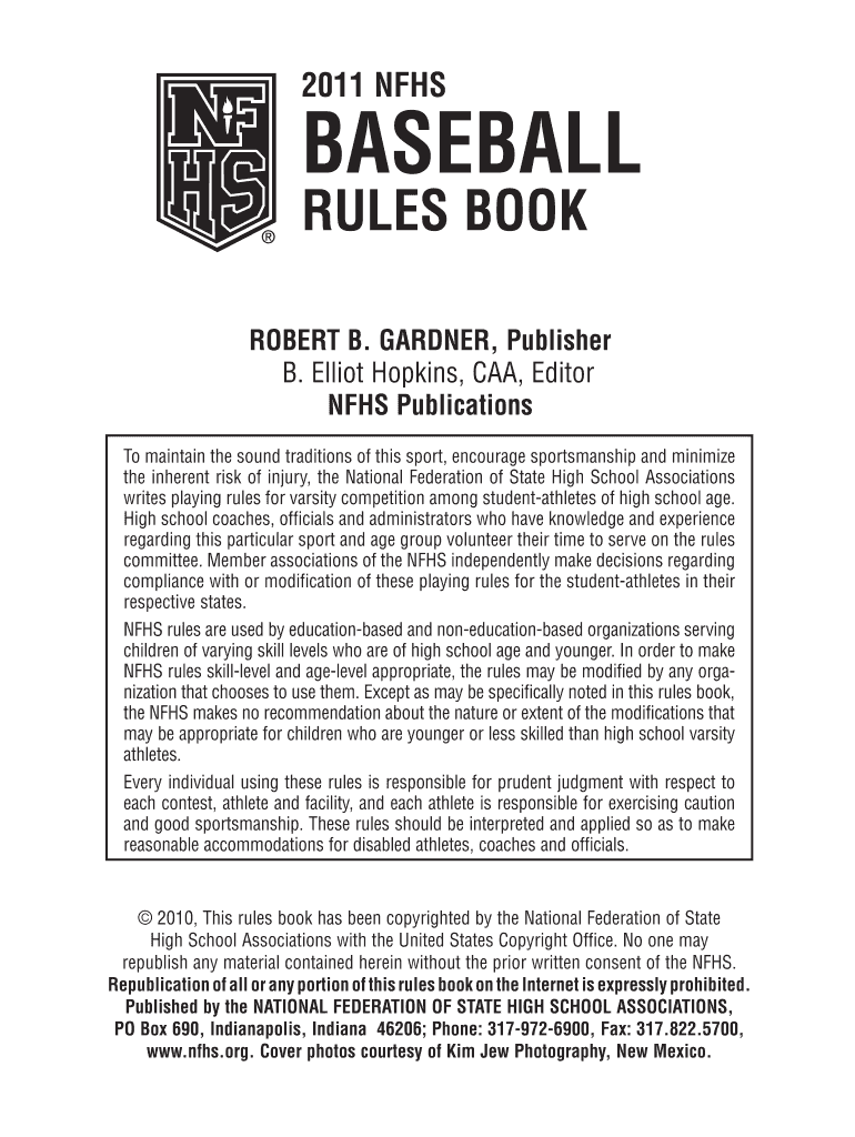Fillable Online d6nuj45qr4kz7 cloudfront 2011 nfhs baseball rules book
