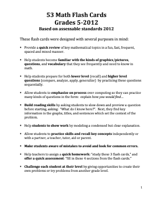 Fillable Online 53 Math Flash Cards Grades 5-2012 - collinsedcom Fax Email Print - pdfFiller