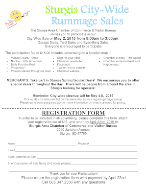 Fillable Online Sturgis City Wide Rummage Sales Sturgis Area