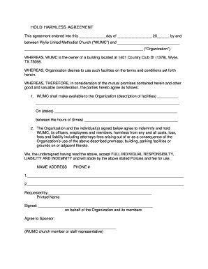 Hold harmless agreement pdf - Hold harmless agreement - Wylie United Methodist Church - wylieumc