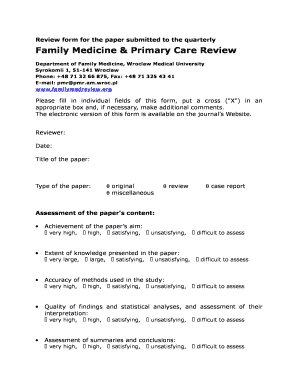 Sample welcome message - Review form of the paper for the quarterly - familymedreview