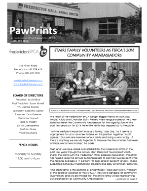 Fredericton SPCA JAN 2016 newsletter - frederictonspca