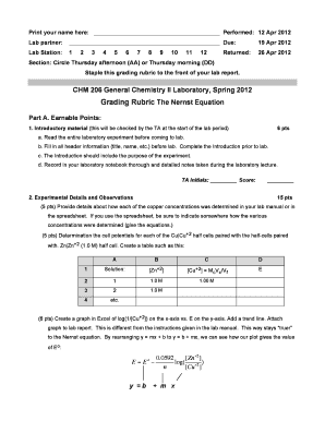 Grading Rubric The Nernst Equation - mattsoncreightonedu - mattson creighton