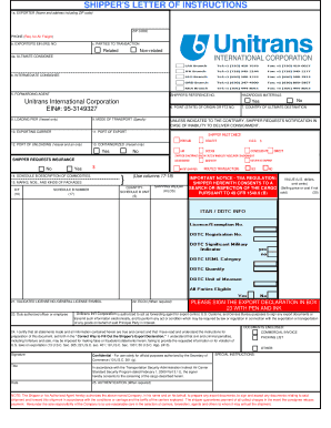 Intermediate consignee - SHIPPER 'S LETTER OF INSTRUCTIONS 1a