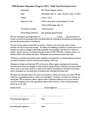 Permission letter for school - TMS Outdoor Education Program 2015 - Field Trip Permission - tmscommunity tmsschool