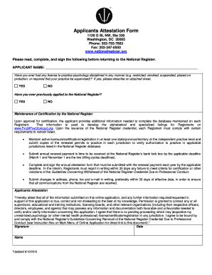 Fillable Online Applicants Attestation Form - National Register of ...