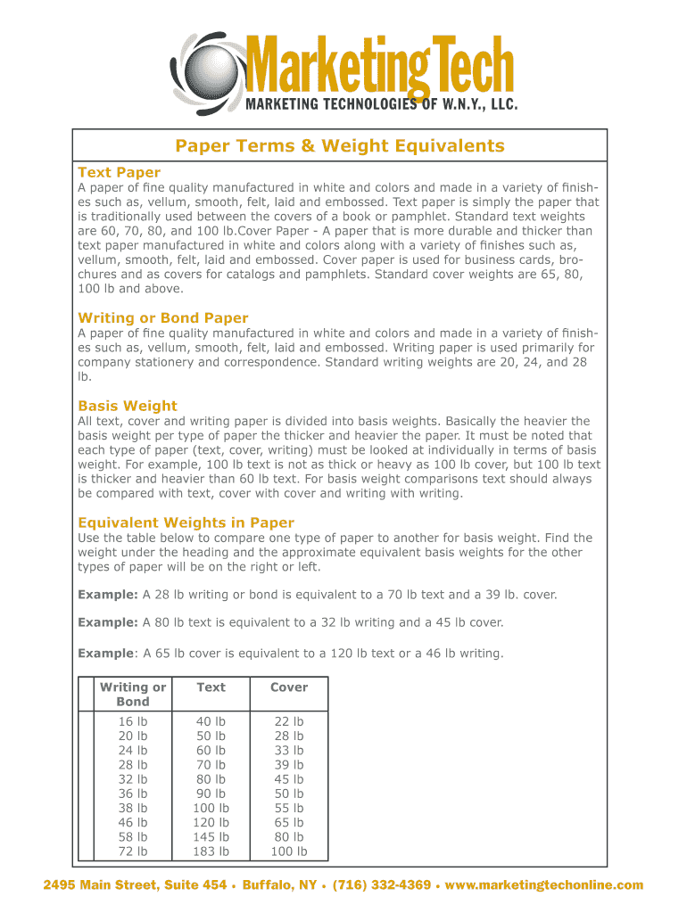 Fillable Online Paper Terms & Weight Equivalents Fax Email Print
