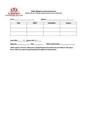 CBRAC Mileage Re-Imbursement Form CBRAC will use TX State