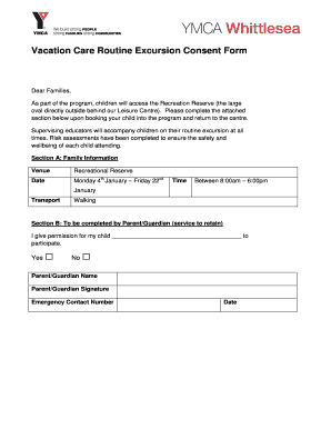 Vacation Care Routine Excursion Consent Form - whittlesea ymca org