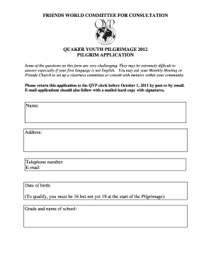 Quaker Youth Pilgrimage 2012 Application