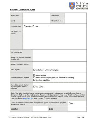 STUDENT COMPLAINT FORM - Viva College