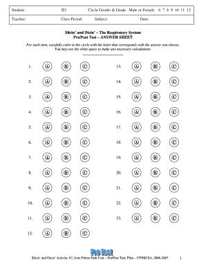 Lesson 7 sprint 5 1 answer key - Slicin and Dicin The Respiratory System PrePost Test - teachhealthk-12 uthscsa