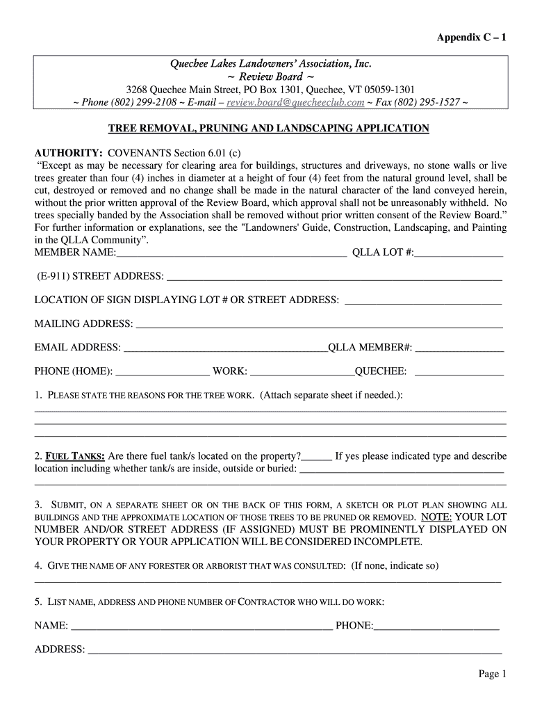 Fillable Online Appendix C 1 Quechee Lakes Landowners' Association, Inc