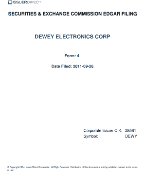 Dewey electronics corp - iR DIRECT - filings irdirect