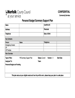 BCONFIDENTIALb Personal Budget Summary bSupportb Plan