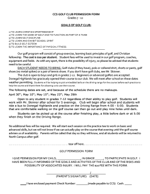 CCS GOLF CLUB PERMISSION FORM Grades 7 - 12 - champion