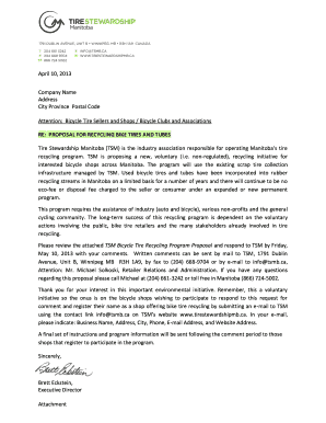 Letter to Bike Shops re: Bicycle Tire Recycling Program Proposal - tirestewardshipmb