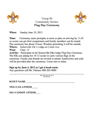 Fillable Online troop84online Flag Day Ceremony - troop84online Fax ...