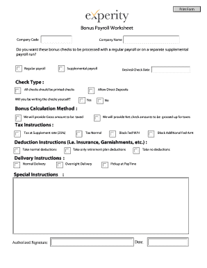 fillable online bonus payroll worksheet check type bonus payroll worksheet