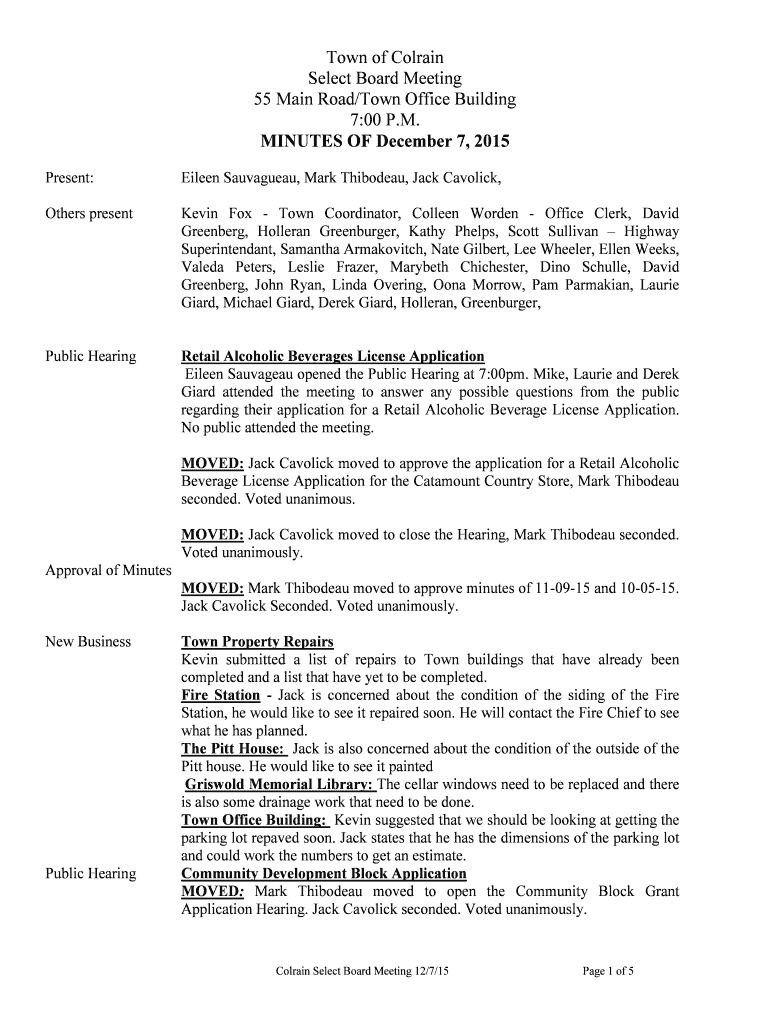 Fillable Online colrainma 55 Main RoadTown Office Building Fax Email