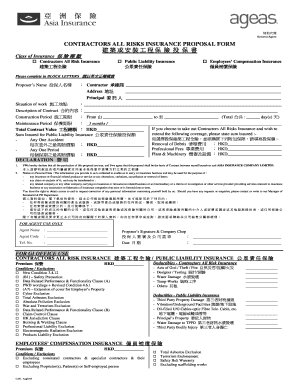 CONTRACTORS ALL RISKS INSURANCE PROPOSAL FORM Class