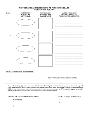 Registration Act 1908 Fingerprint and Photograph Form