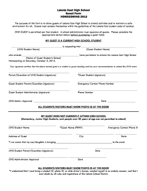 Fillable Online Lakota East High School Guest Form HOMECOMING 2013 Fax ...