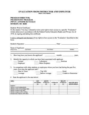 Evaluation from instructor and employer - DMC University Laboratories - dmcul