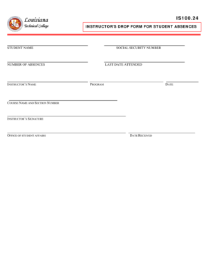 Louisiana Technical College Instructor’s Drop Form