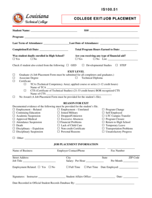 Louisiana College Exit Job Placement Form