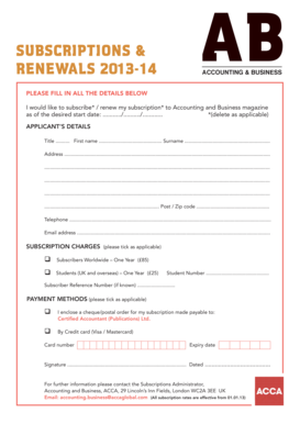 Accounting and Business Magazine Subscription Form