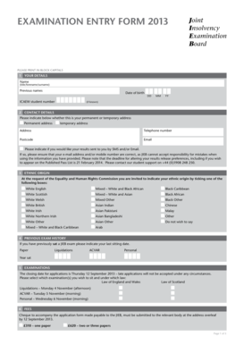 Joint Insolvency Examination Board Entry Form