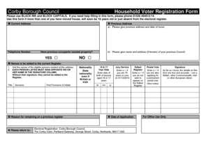 Corby Borough Council Household Voter Registration Form