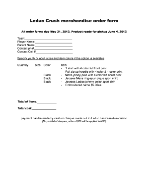 Leduc Crush merchandise order form - RAMP Interactive