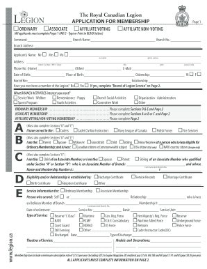 Royal Canadian Legion Membership Application