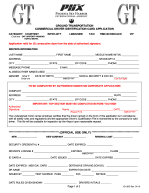 Commercial Driver Identification Card Application