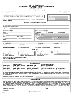 Birmingham Street Excavation Permit Application