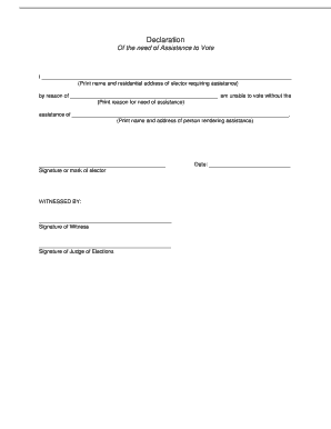 Declaration of Need for Assistance to Vote