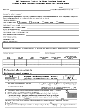 SAG Engagement Contract for Television Broadcast