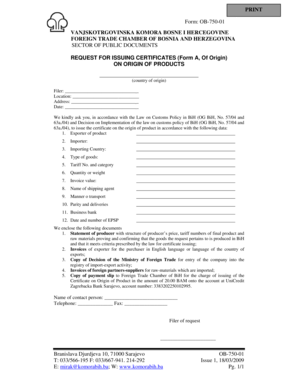 Request for Issuing Certificates of Origin