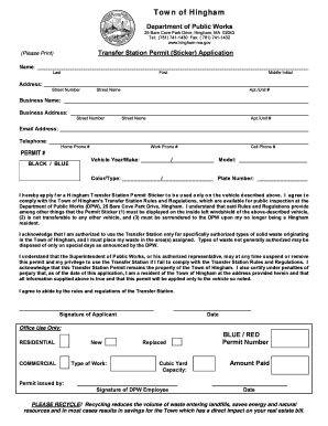 Hingham Transfer Station Permit Application