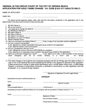 Virginia Adult Name Change Application