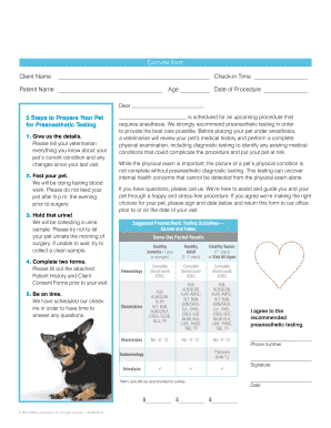 Pet Preanesthetic Testing Consent Form