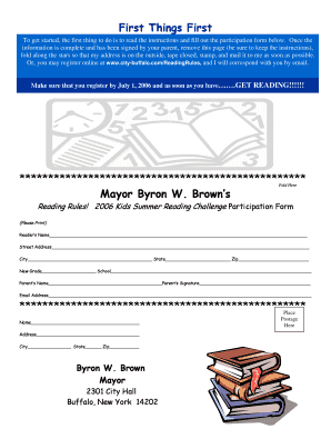 2006 Kids Summer Reading Challenge Participation Form