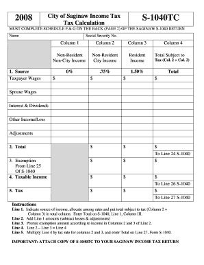 Saginaw S-1040TC Tax Calculation Form