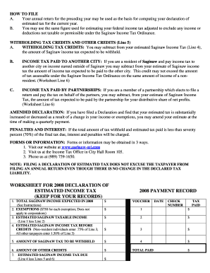 Saginaw 2008 Estimated Income Tax Declaration