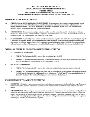 Saginaw 2013 Estimated Income Tax Declaration