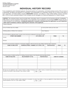 Colorado Liquor License Individual History Record